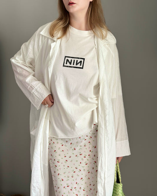 Lightweight oversized white duster coat