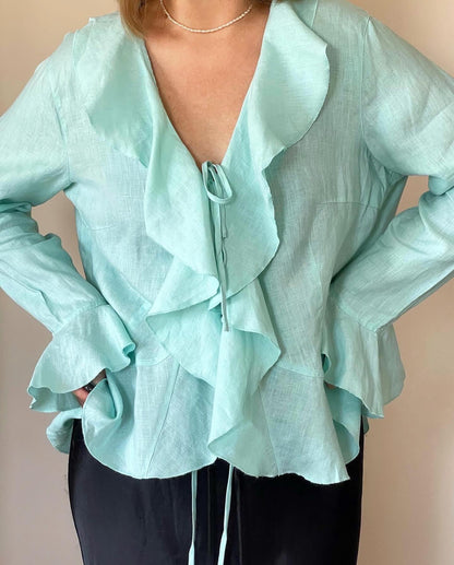 Beautiful vintage linen blouse Marc Aurel with ruffles