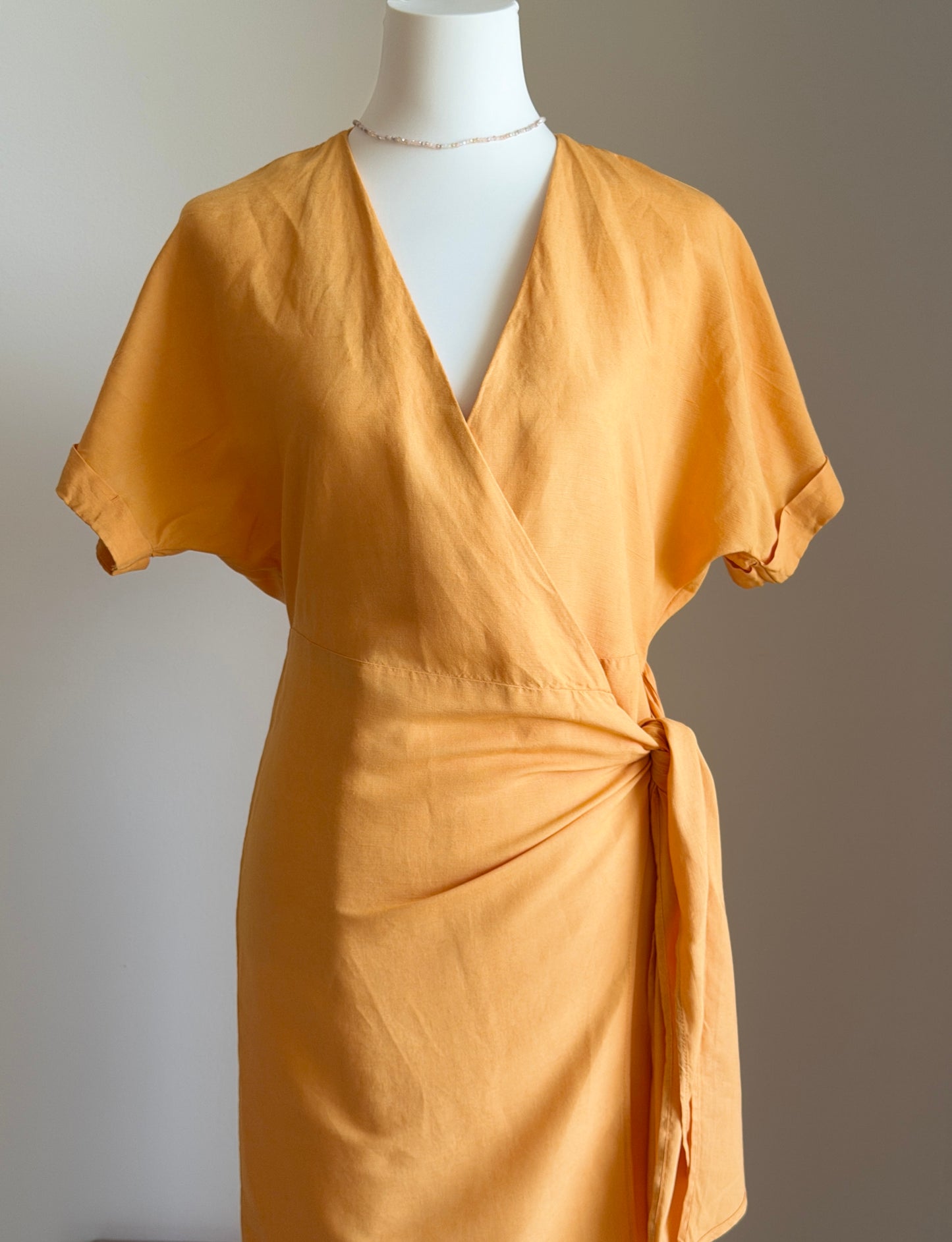 Orange linen blend wrap dress