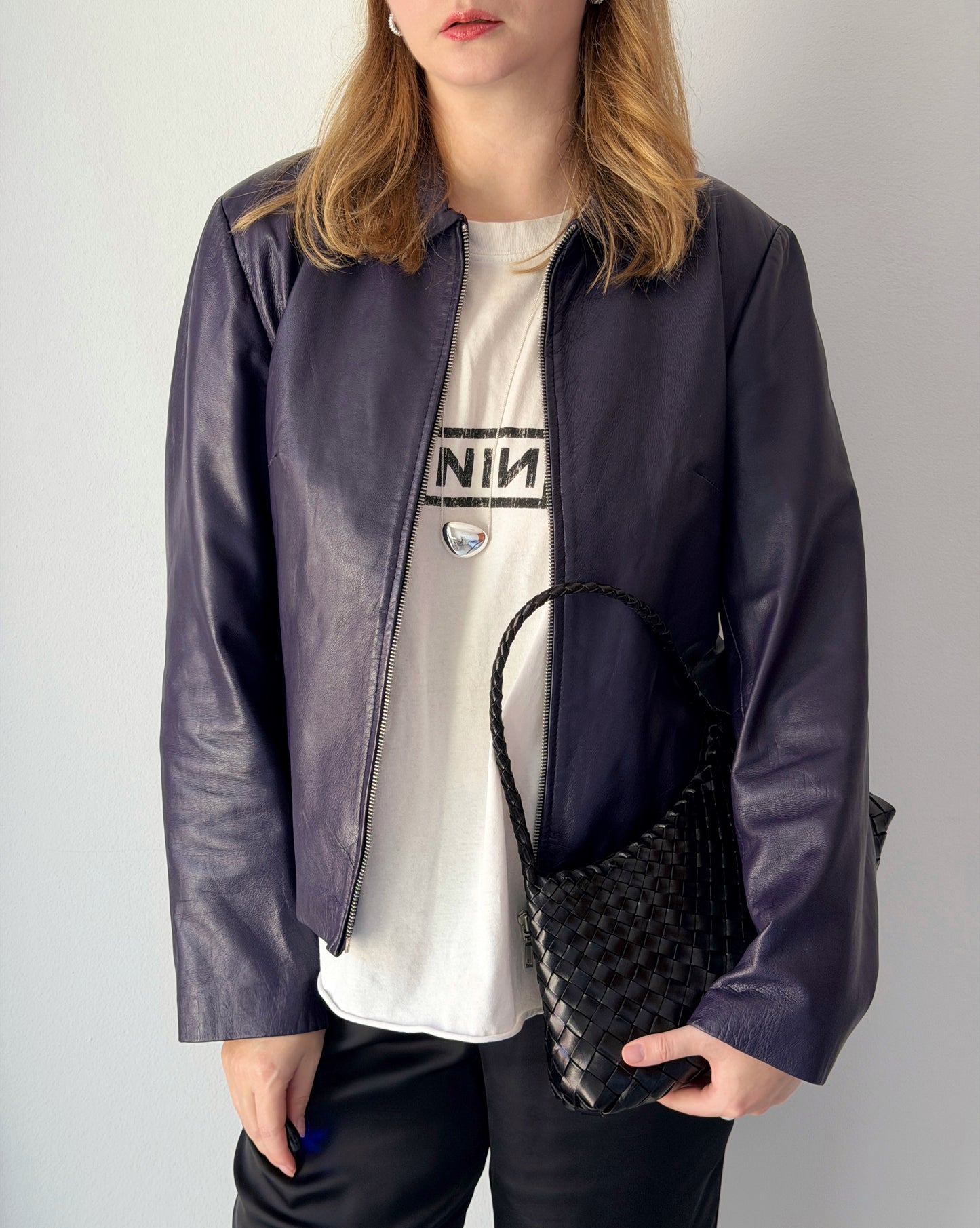 Vintage leather jacket in a deep plum tone