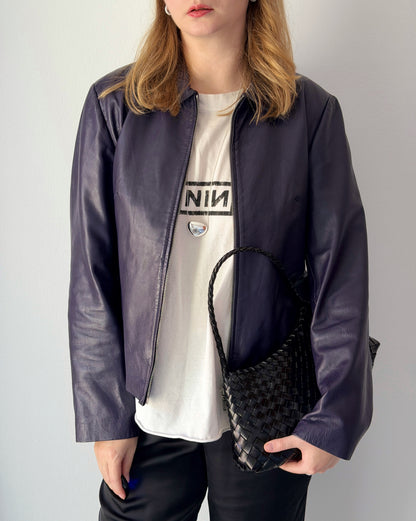 Vintage leather jacket in a deep plum tone