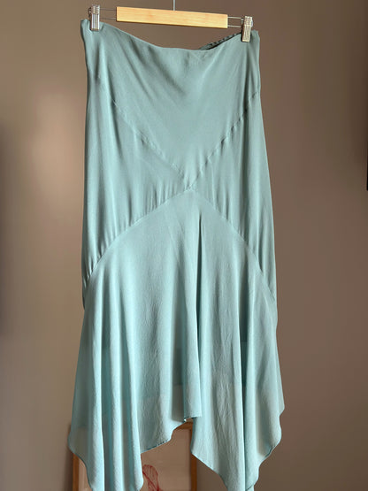 Asymmetrical silk turquoise skirt by Pearce Fionda brand