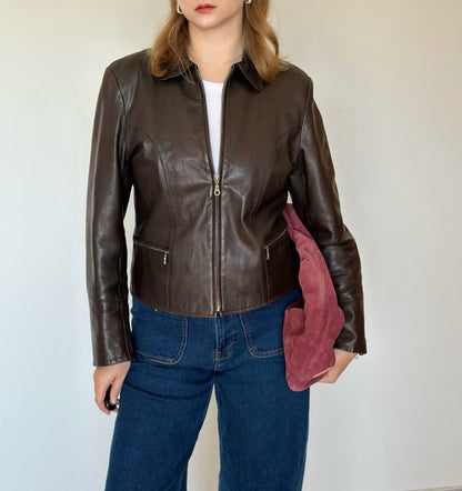 Vintage real leather brown jacket