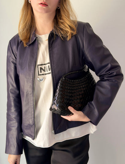 Vintage leather jacket in a deep plum tone