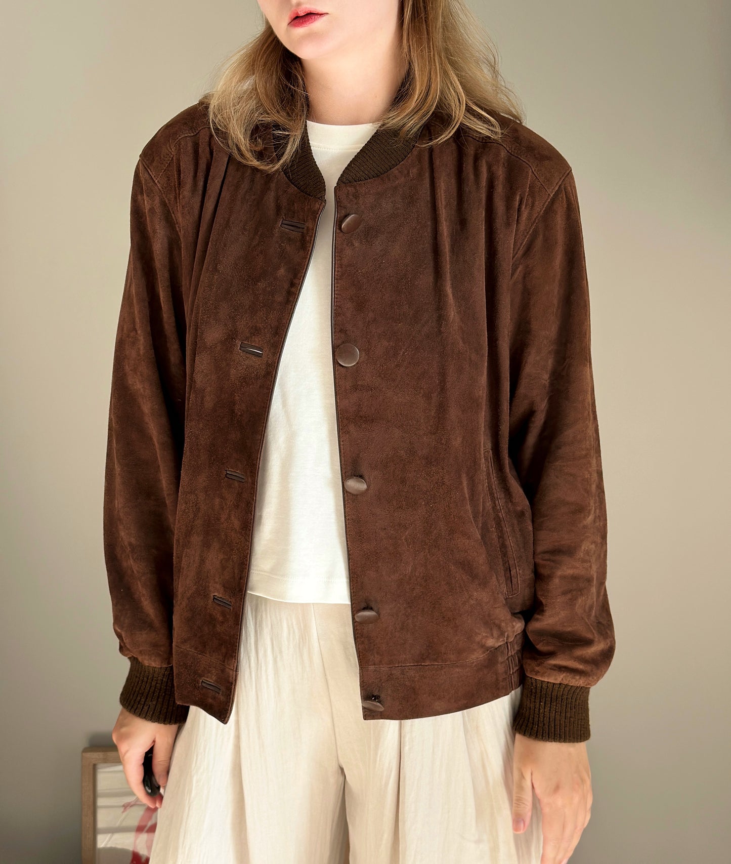 Vintage brown suede bomber jacket