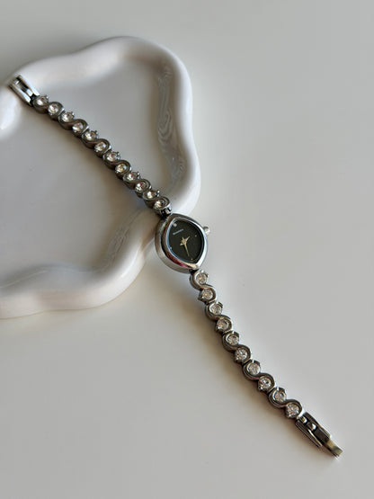 Incredible vintage Sekonda silver watch with rhinestones