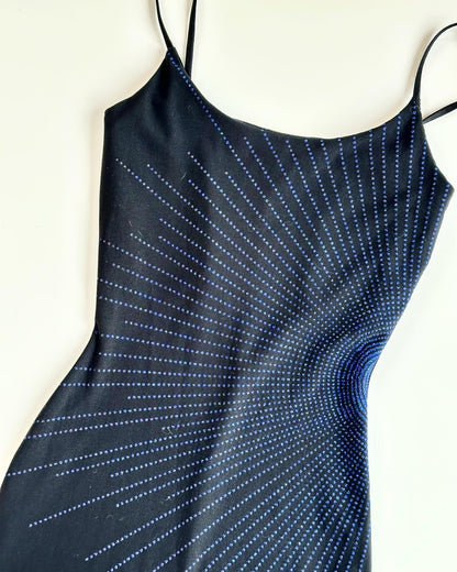 Amazing vintage fitted black dress with blue sequins