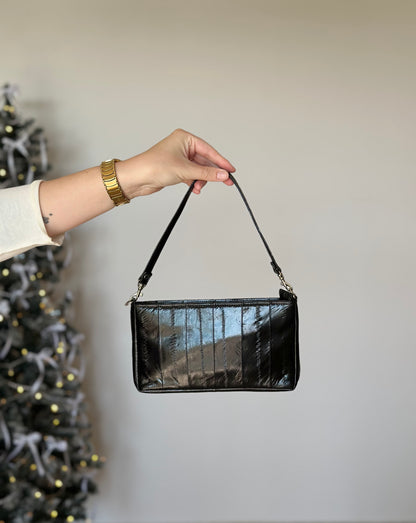 Vintage small black eel skin clutch handbag