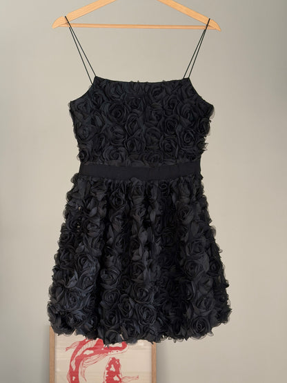 Black mini dress with roses