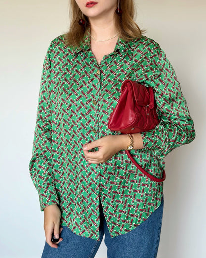 Elegant green printed blouse by Caroline Biss