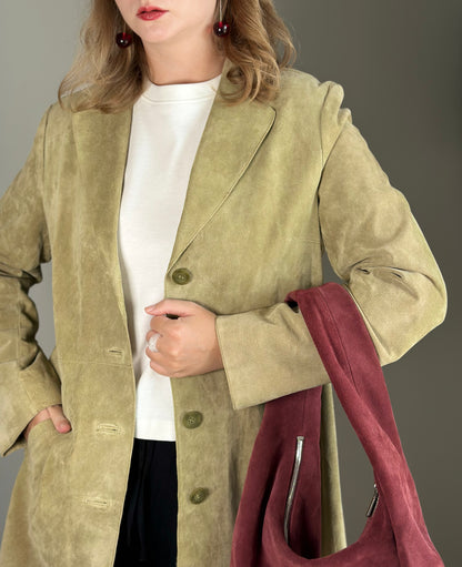 Beautful light olive green suede coat