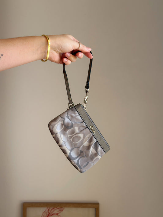 Vintage Coach signature grey wristlet