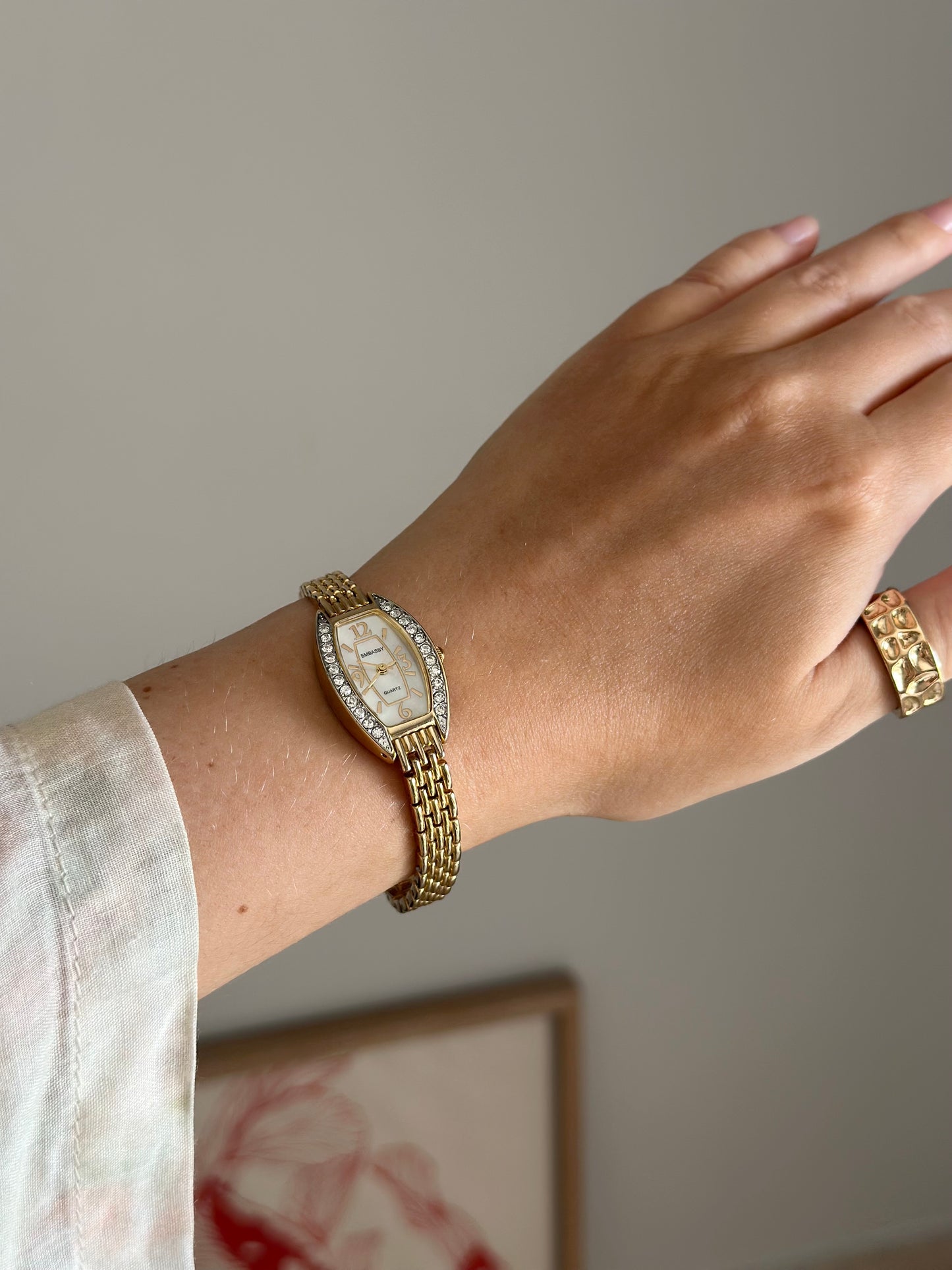 Beautiful gold-tone Embassy watch with crystals