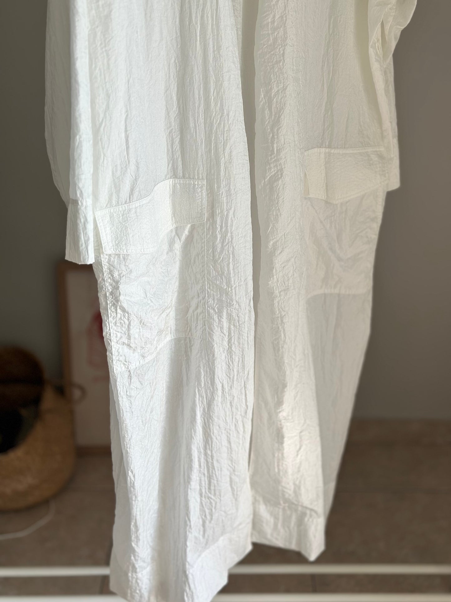 Lightweight oversized white duster coat