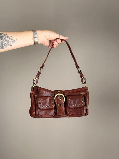 Leather shoulder bag in rich brown colour