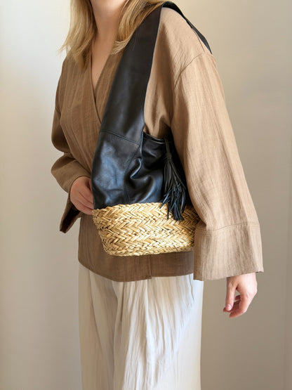 Vintage leather/straw bag