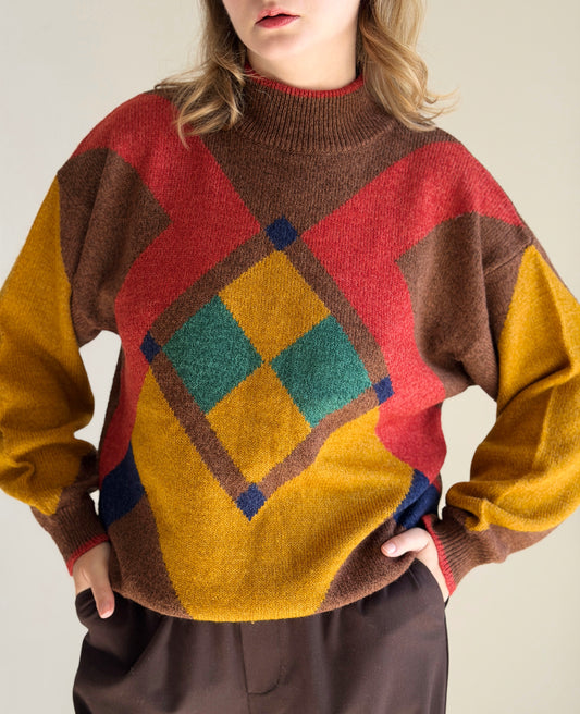 Vintage sweater in a vibrant argyle pattern