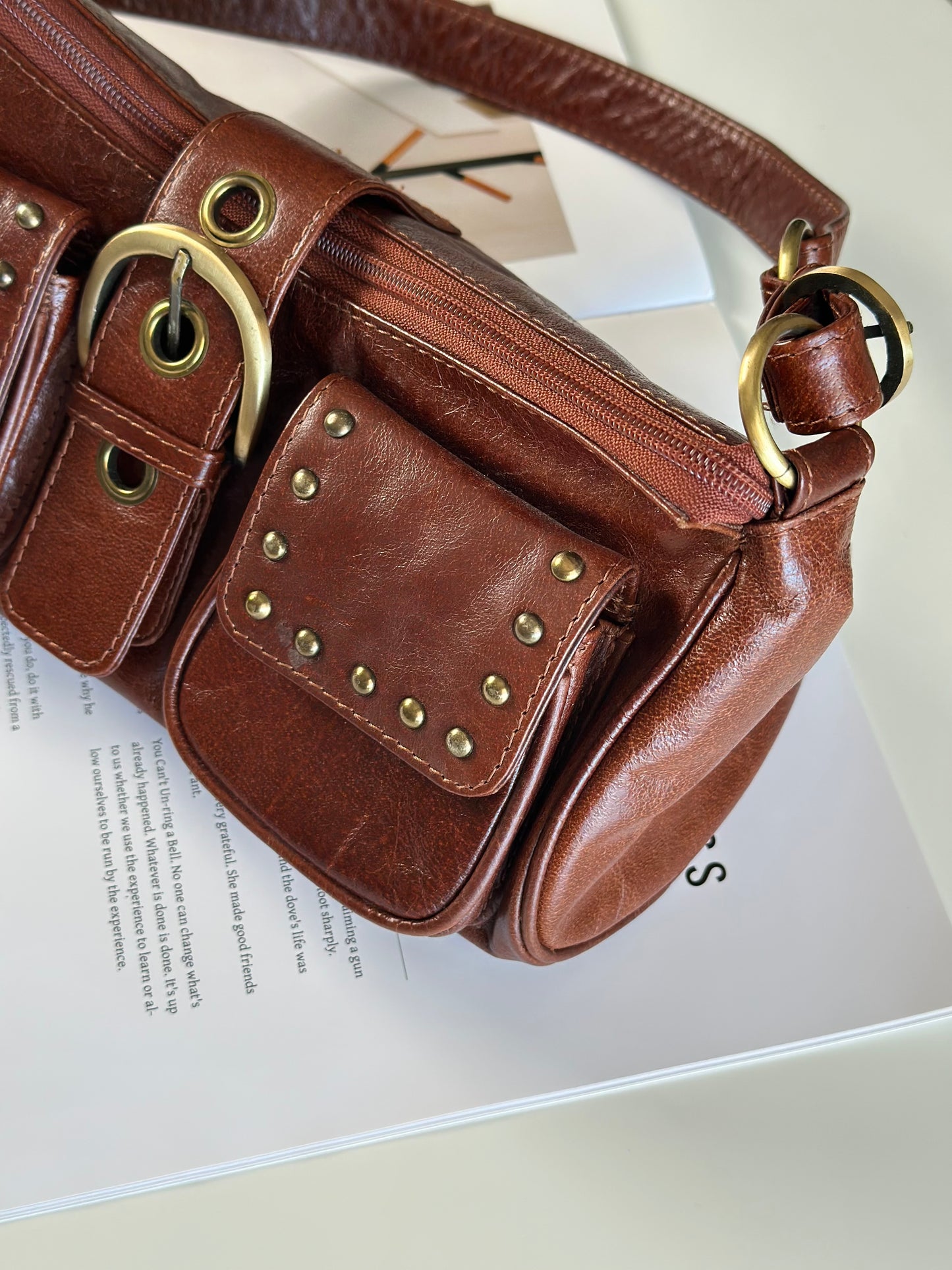Leather shoulder bag in rich brown colour