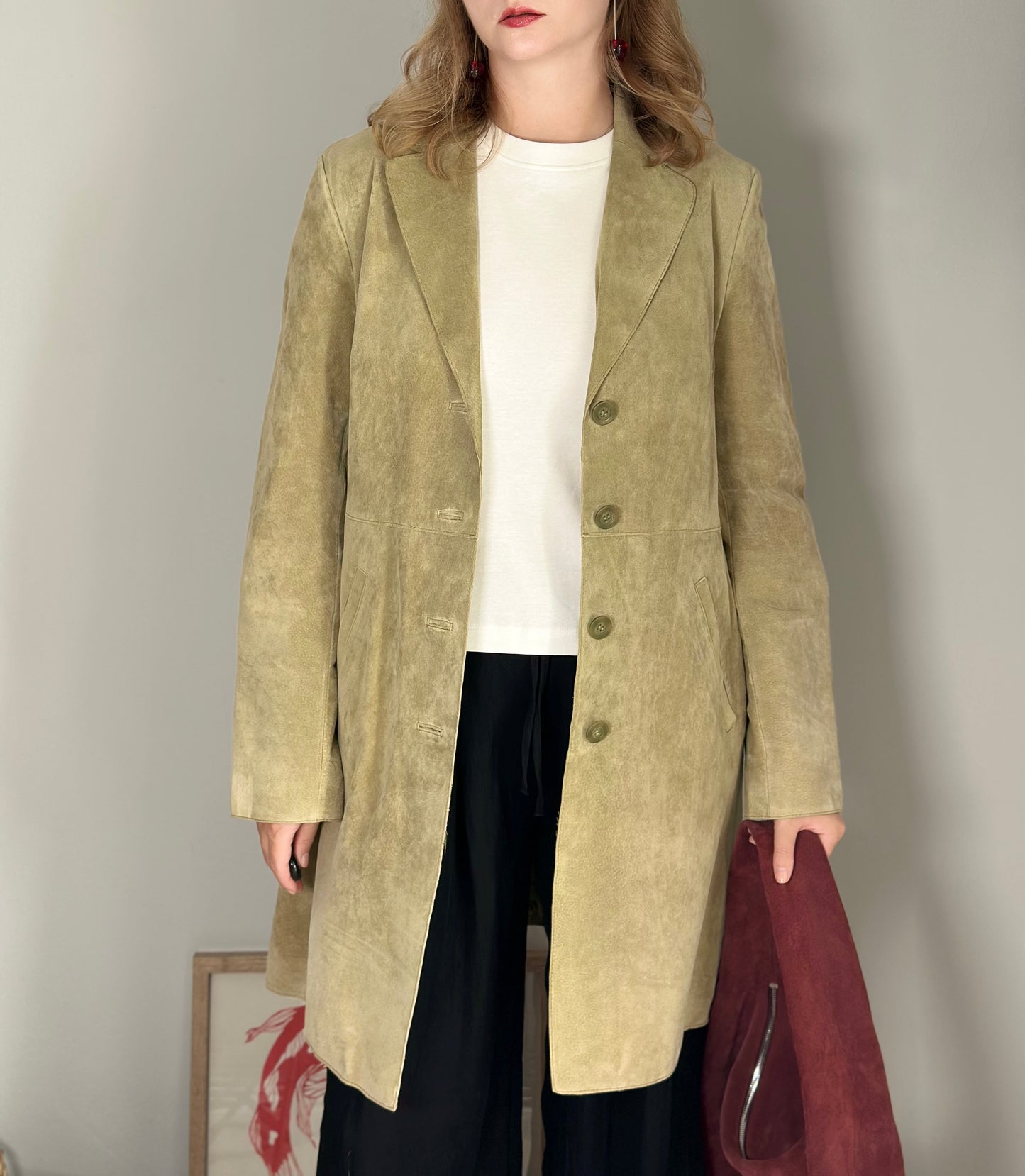 Beautful light olive green suede coat