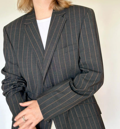 Vintage oversized men's striped wool blazer with amazing bright lining