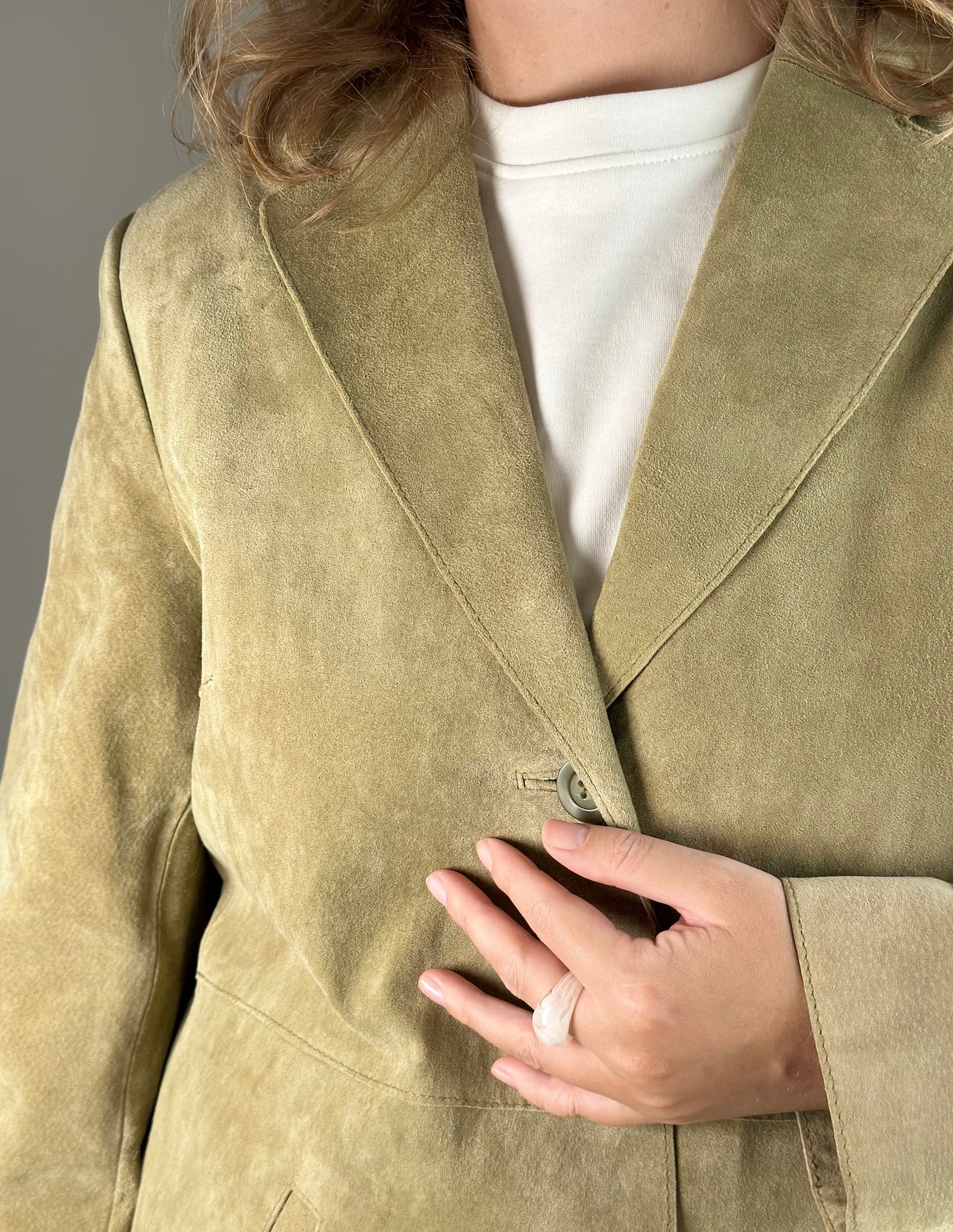 Beautful light olive green suede coat