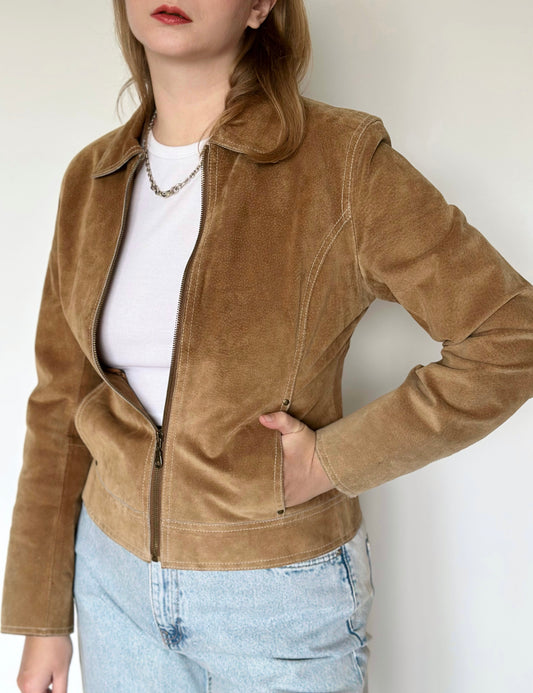 Vintage 100% leather jacket in a beautiful beige/sand color