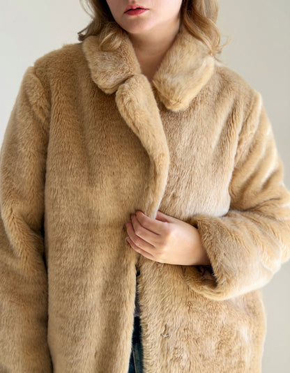 Chic beige faux fur midi coat