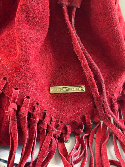 Dark red vintage suede bucket bag