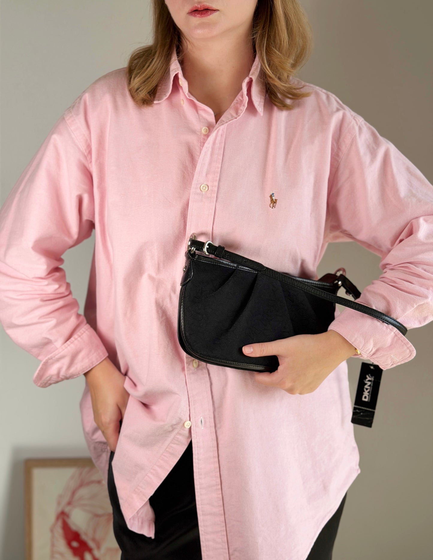 Authentic vintage DKNY black baguette bag