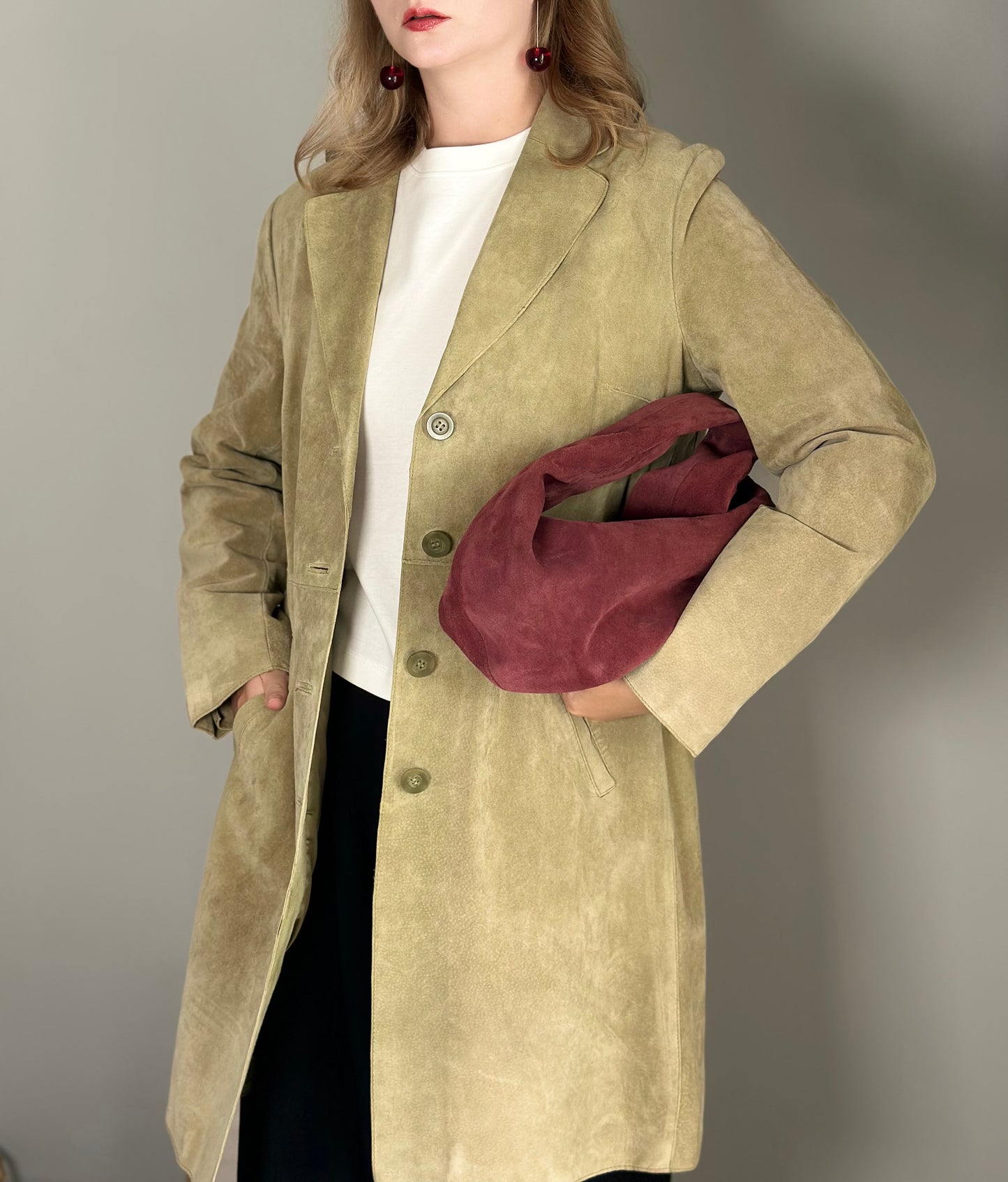 Beautful light olive green suede coat
