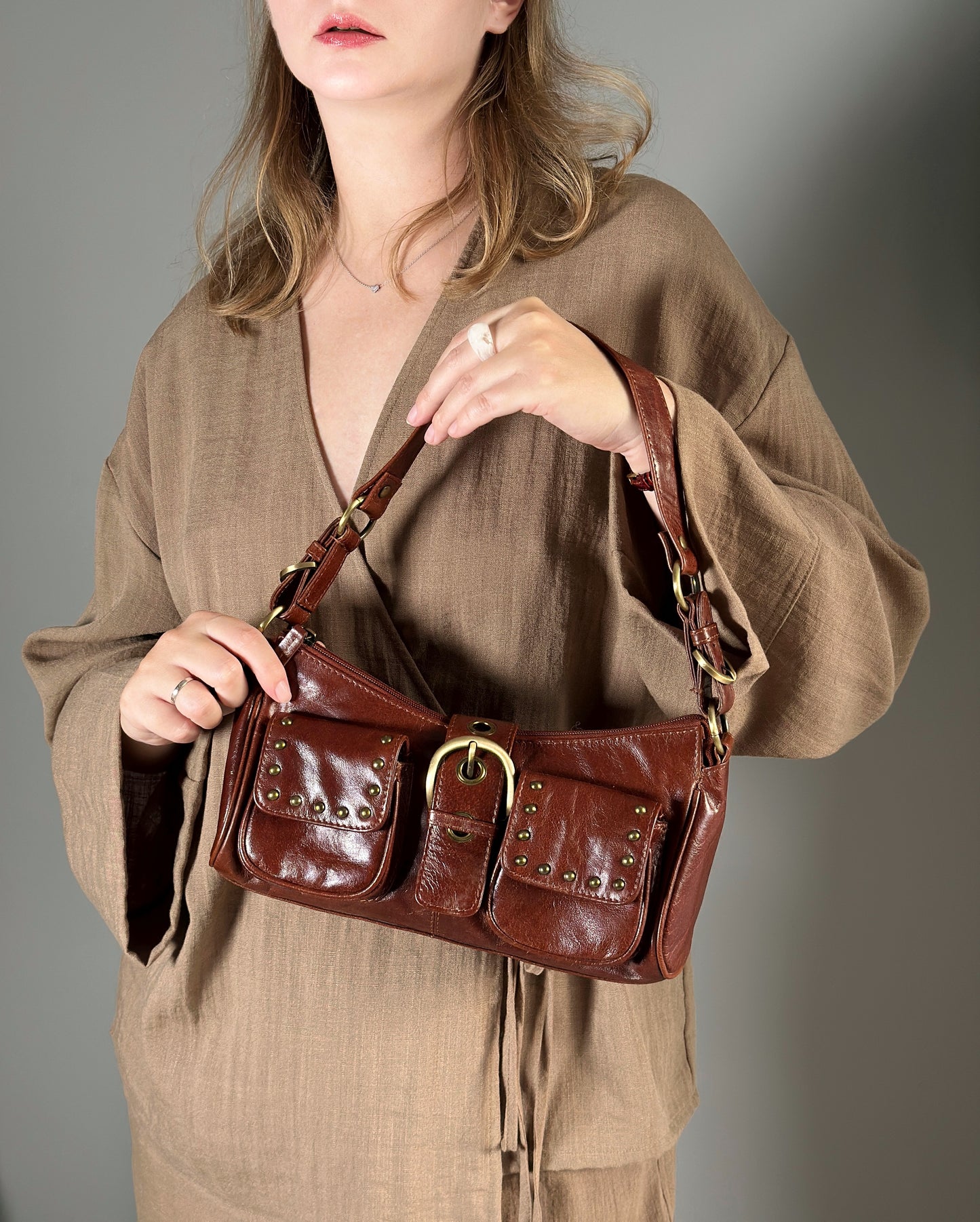 Brown leather shoulder bag