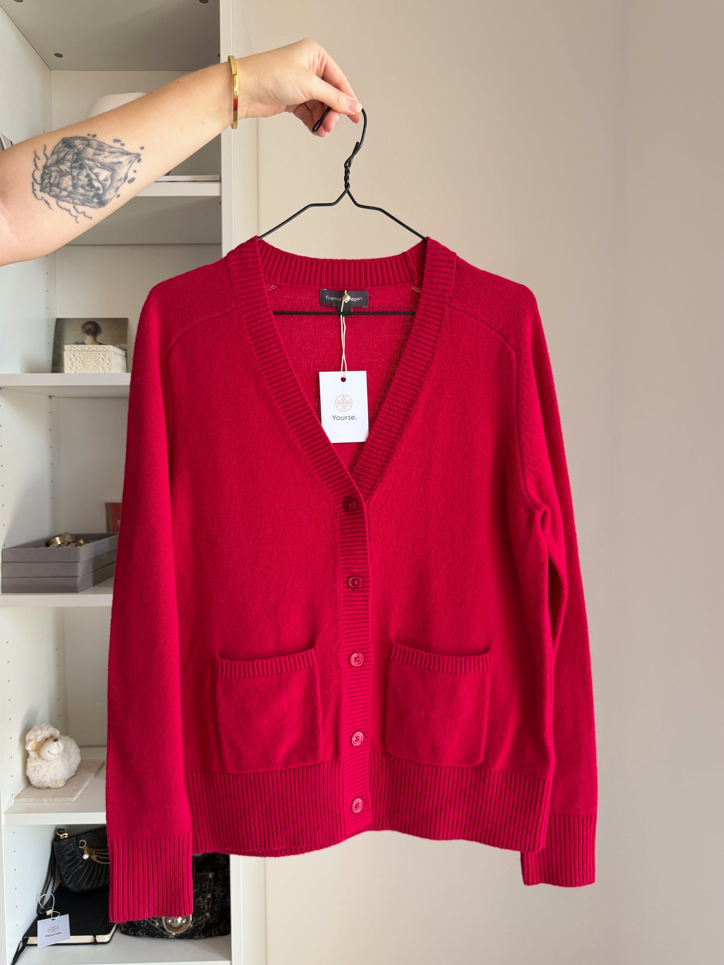 Crimson red wool cardigan