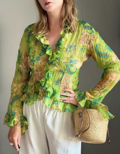 Vintage Y2K romantic blouse in semi-sheer fabric