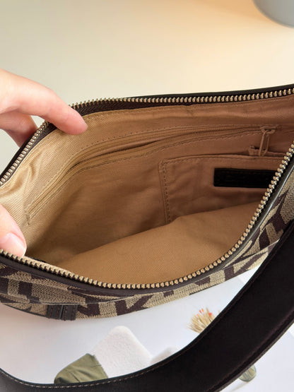Classic vintage DKNY shoulder bag in beige/grey canvas