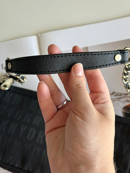 Stunning pre-loved black DKNY baguette bag