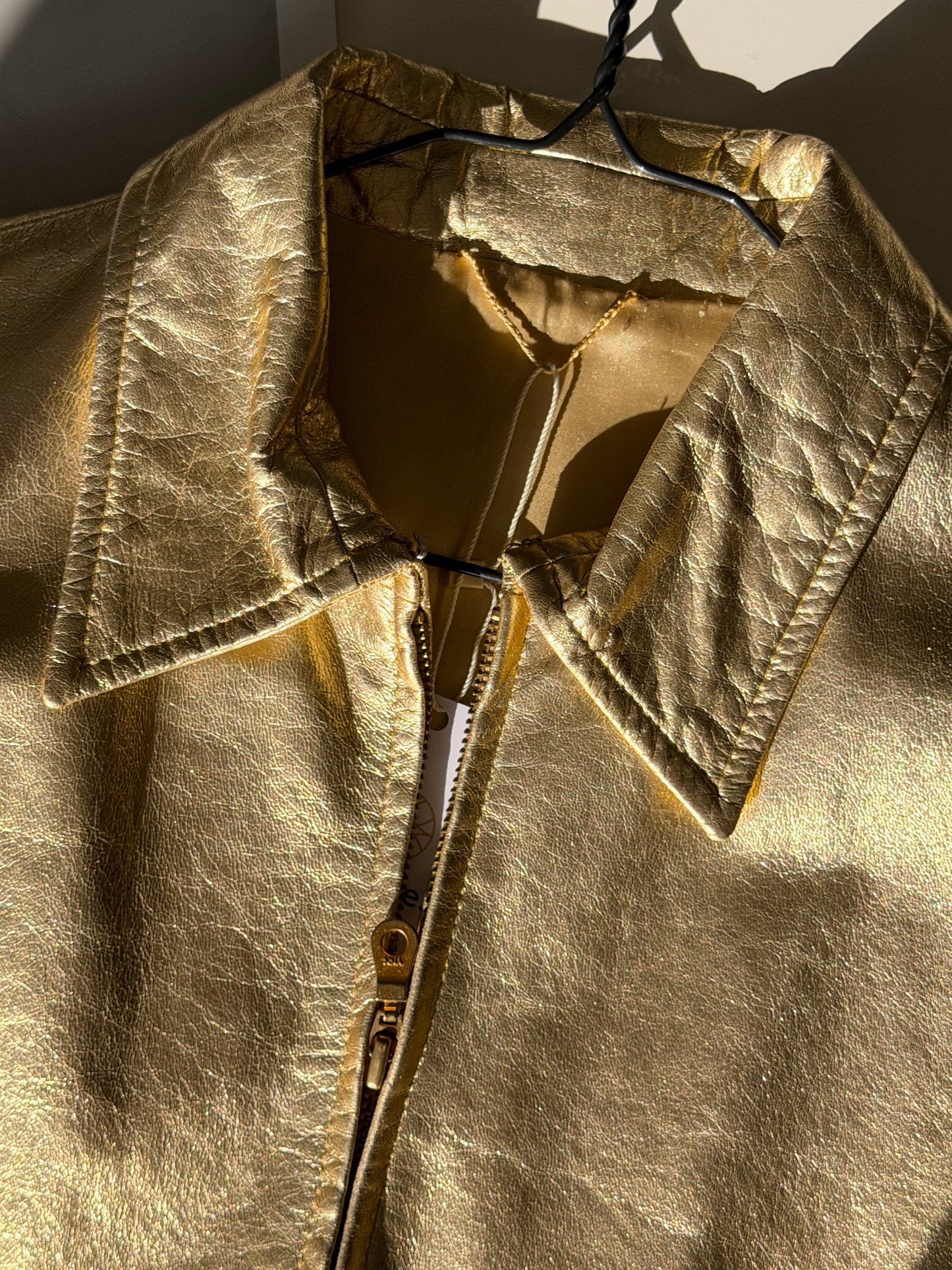 Vintage real leather metallic gold jacket