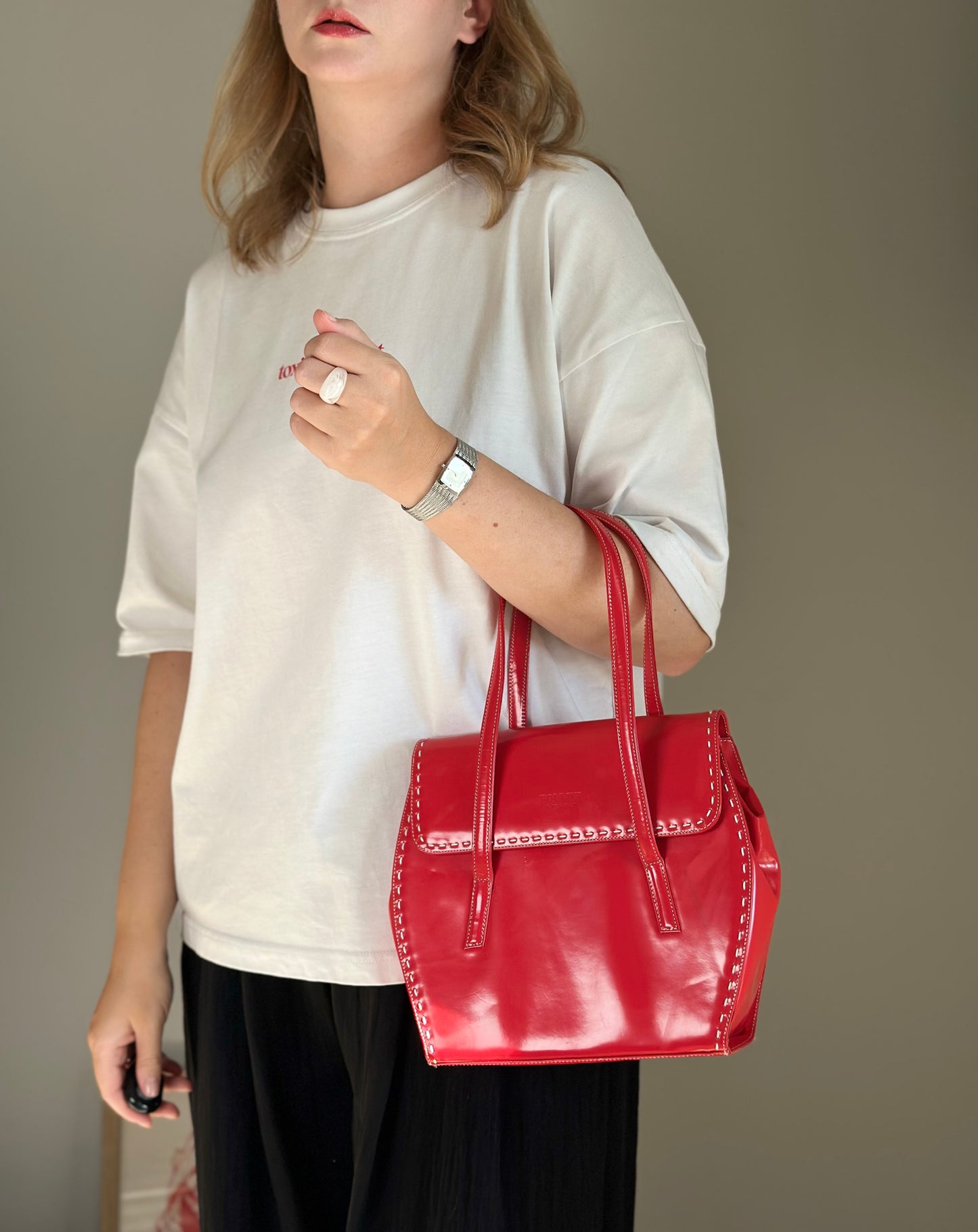 Vintage red patent leather handbag Pollini