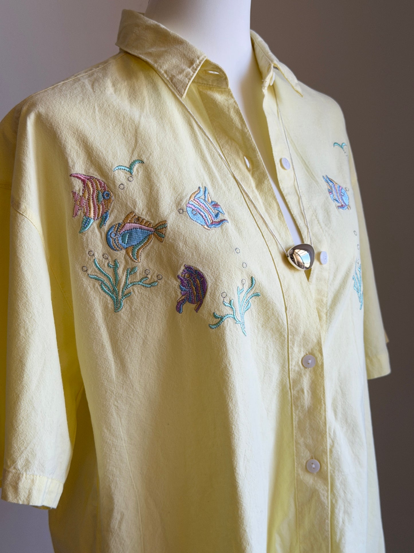 Vintage embroidered fish shirt