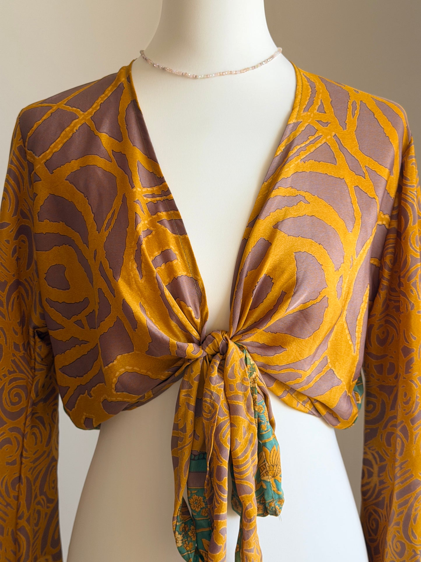 Silk blend bohemian tie-front top