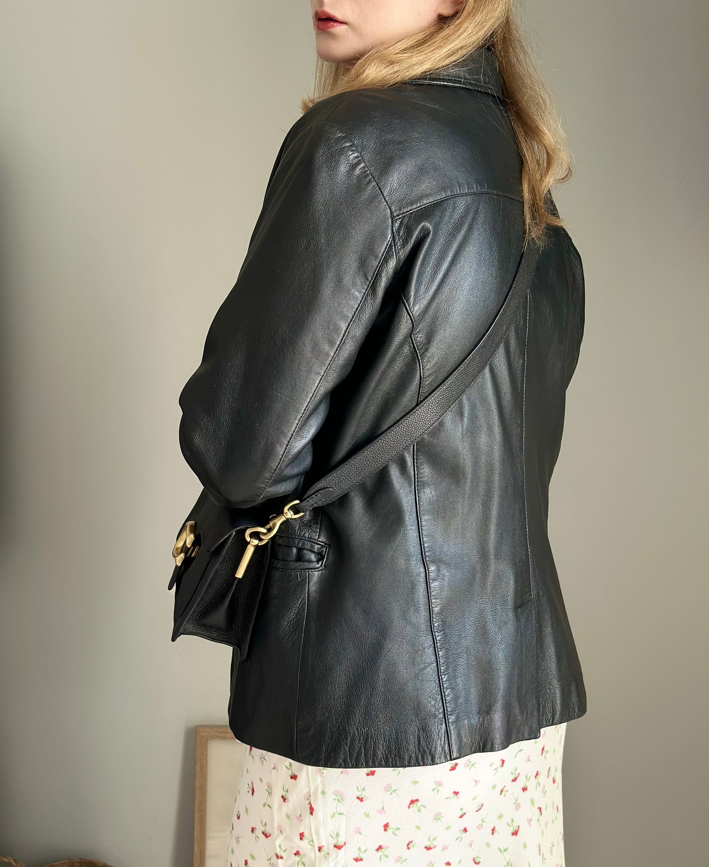 Vintage black nappa leather blazer 90s