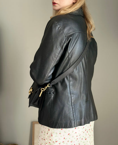 Vintage black nappa leather blazer 90s