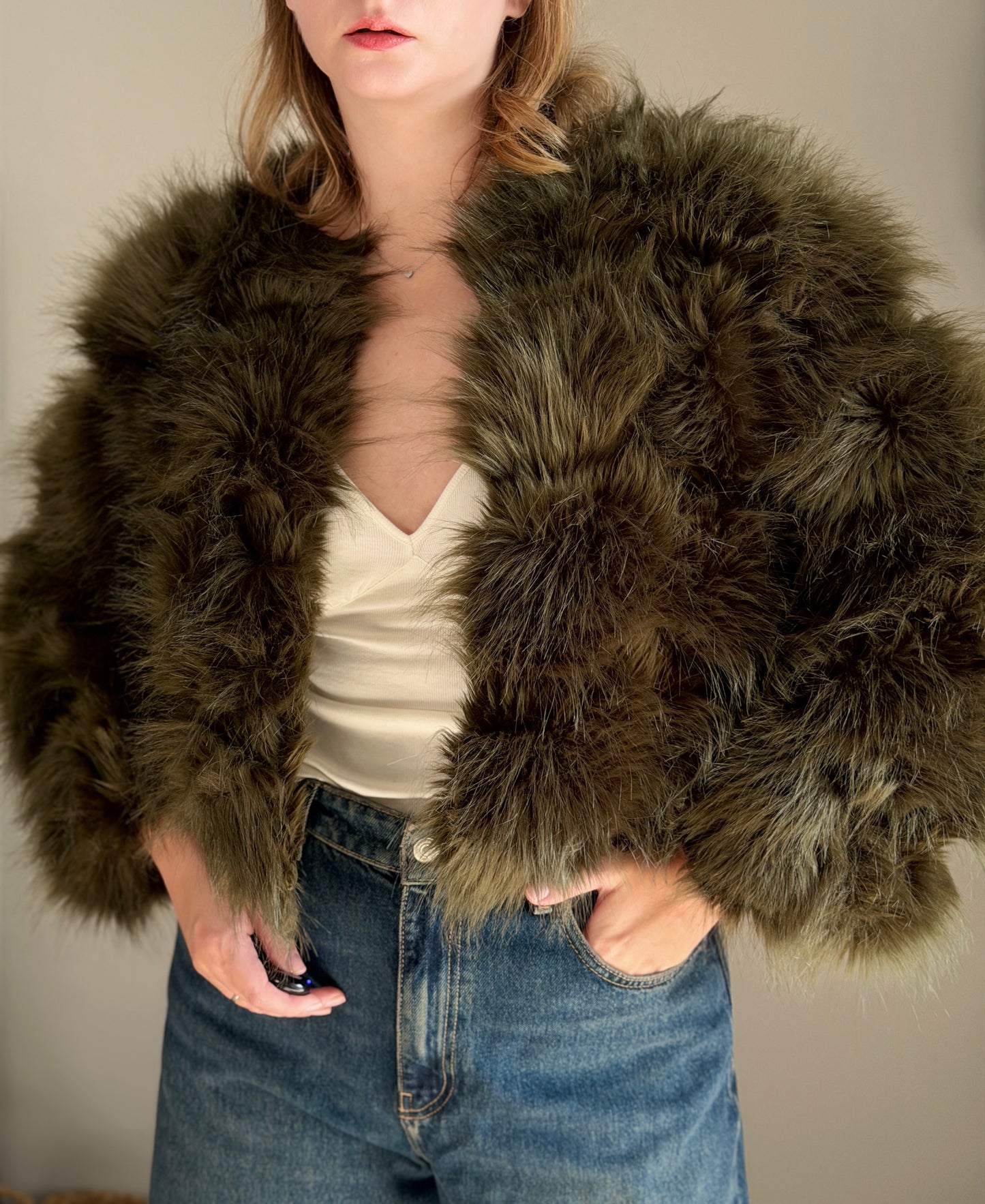 Luxurious faux fur green jacket