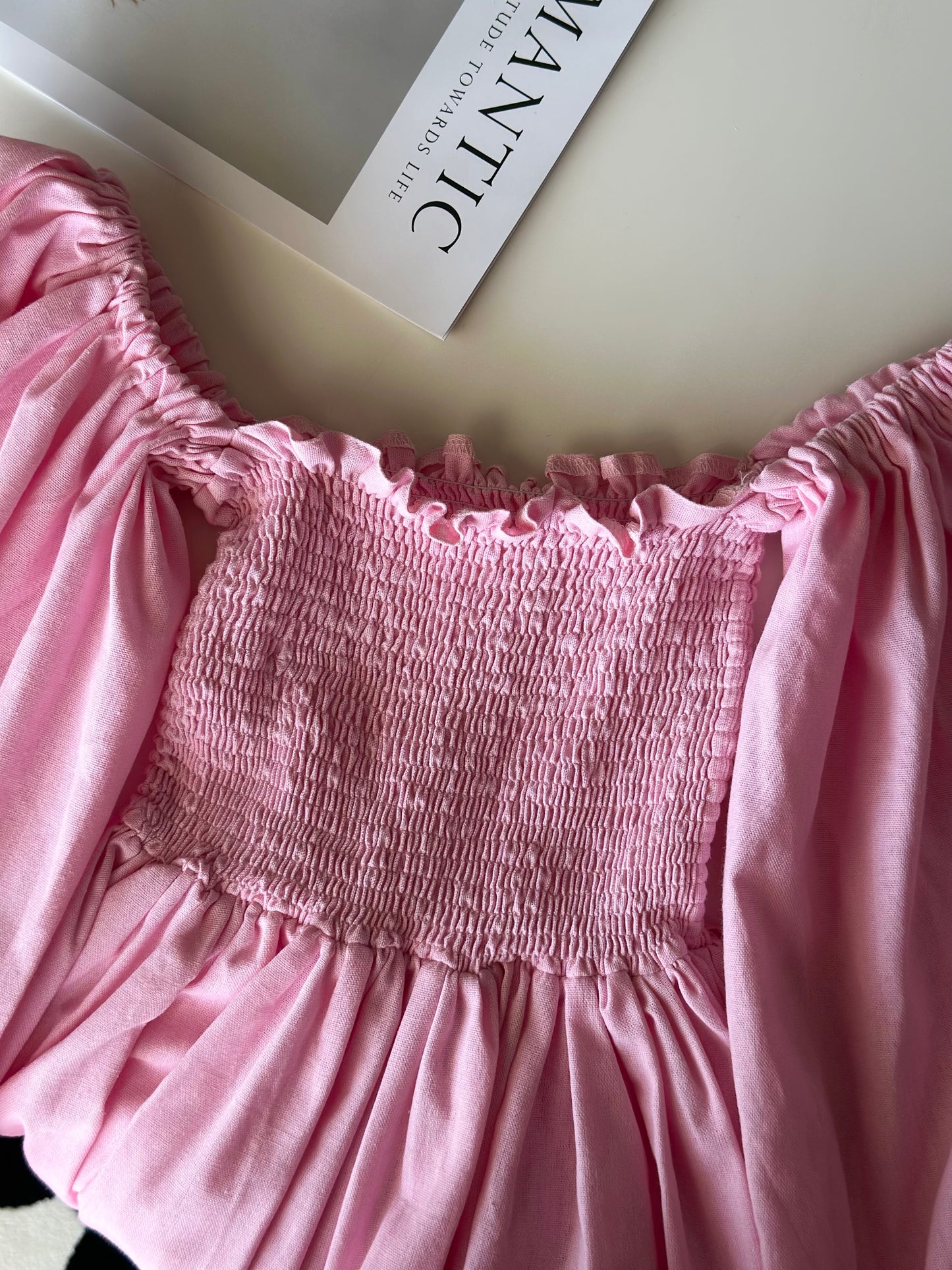 Romantic pink linen mini dress