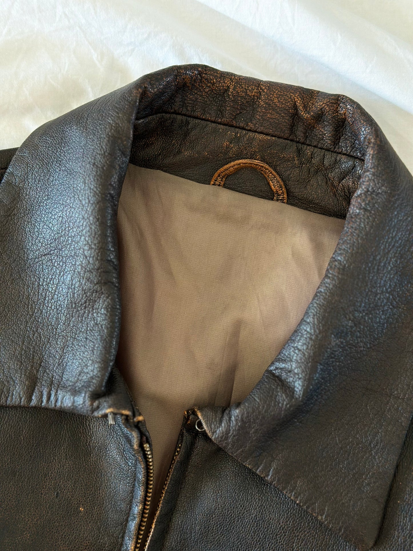 Trendy vintage distressed leather jacket