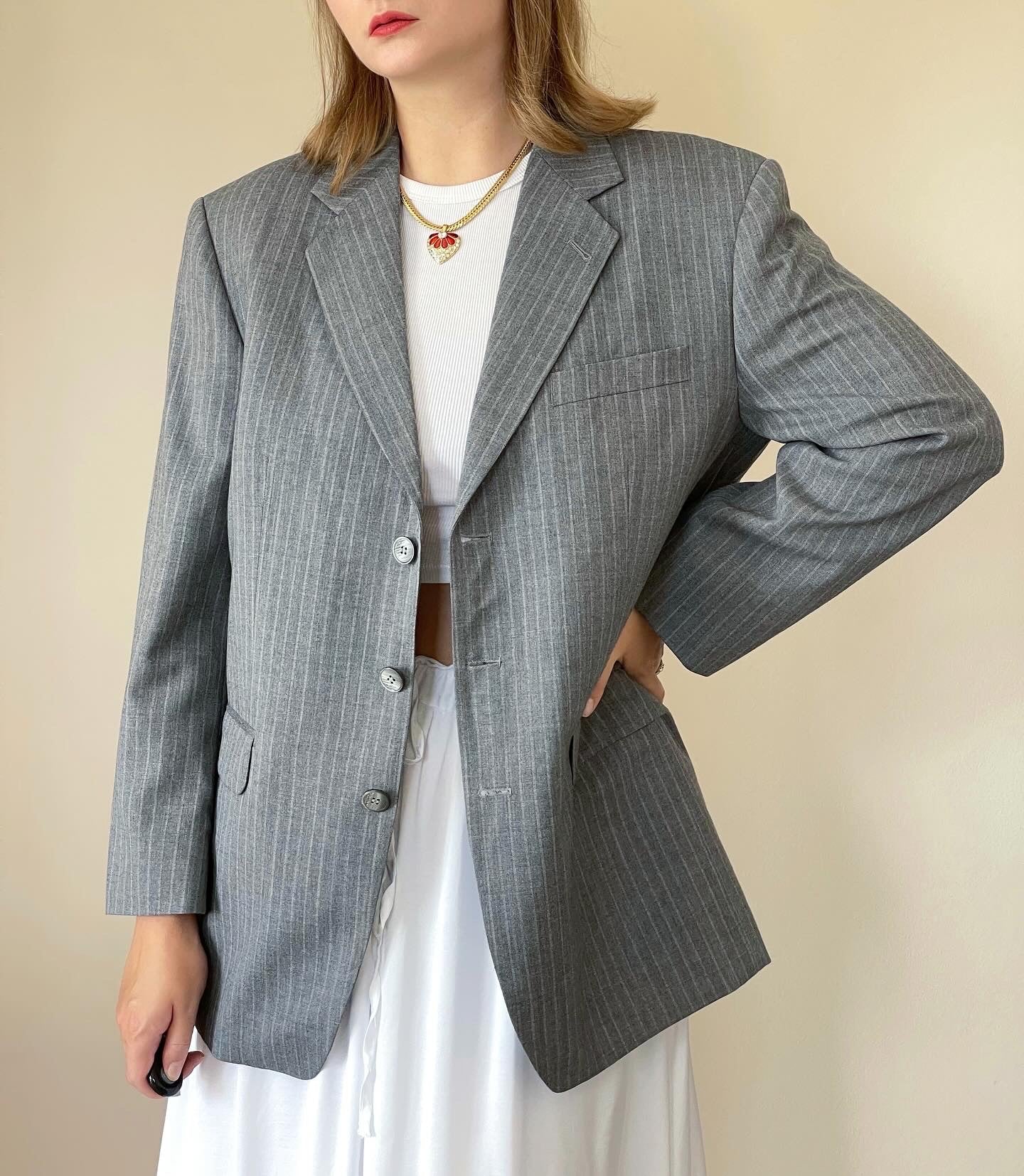 Vintage oversized men's striped wool blazer