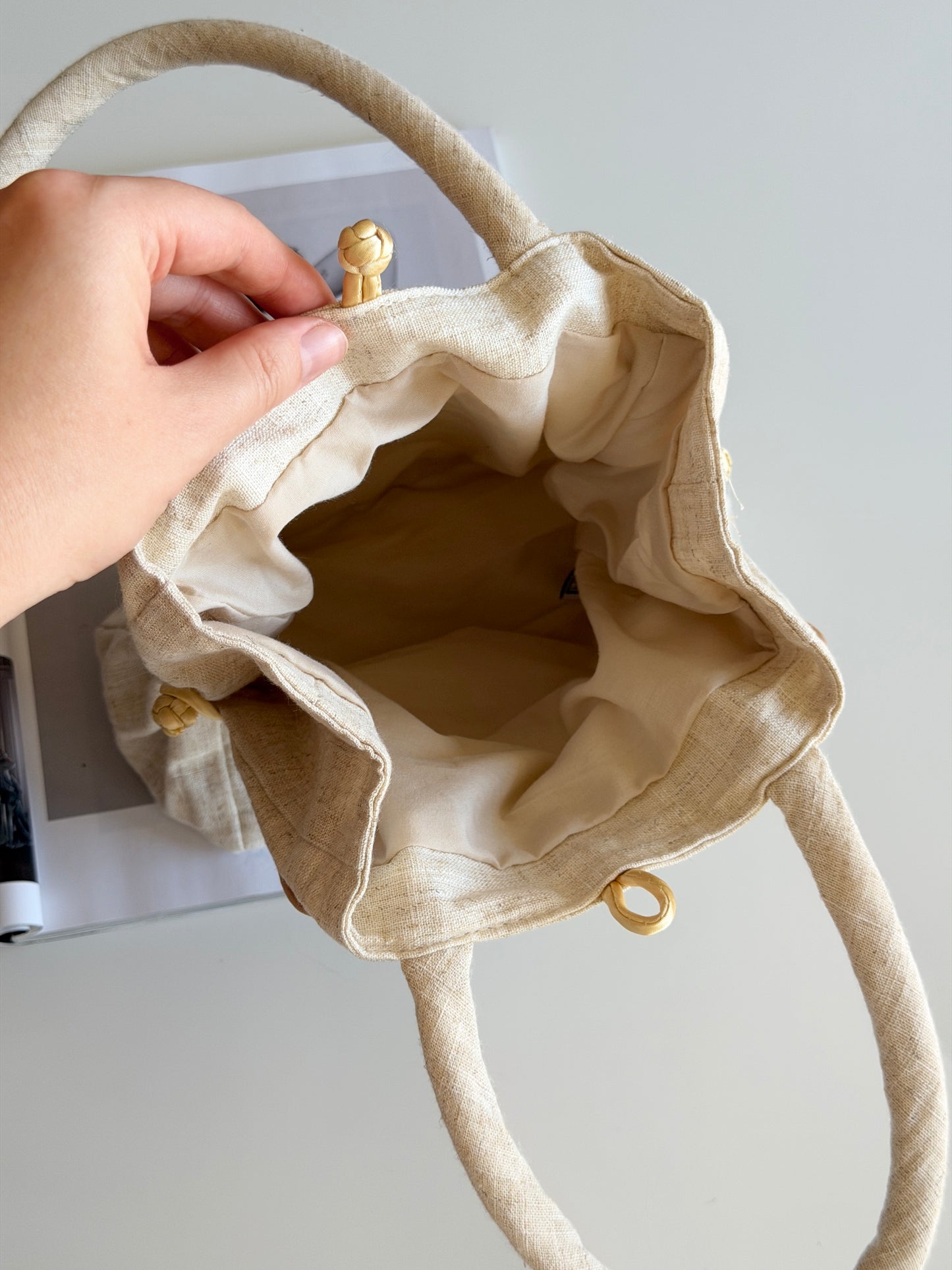 Vintage linen/silk mini tote bag