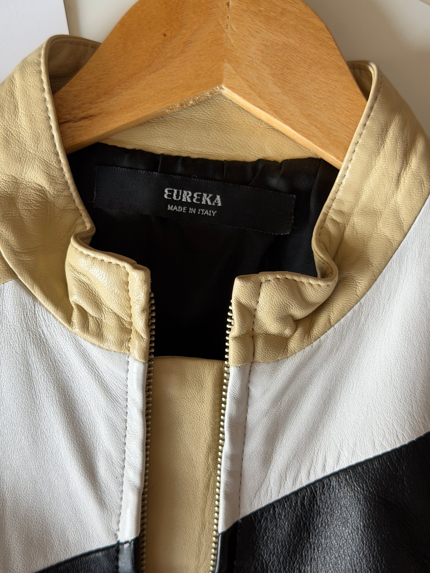 Vintage colour-block leather jacket