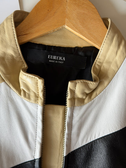 Vintage colour-block leather jacket