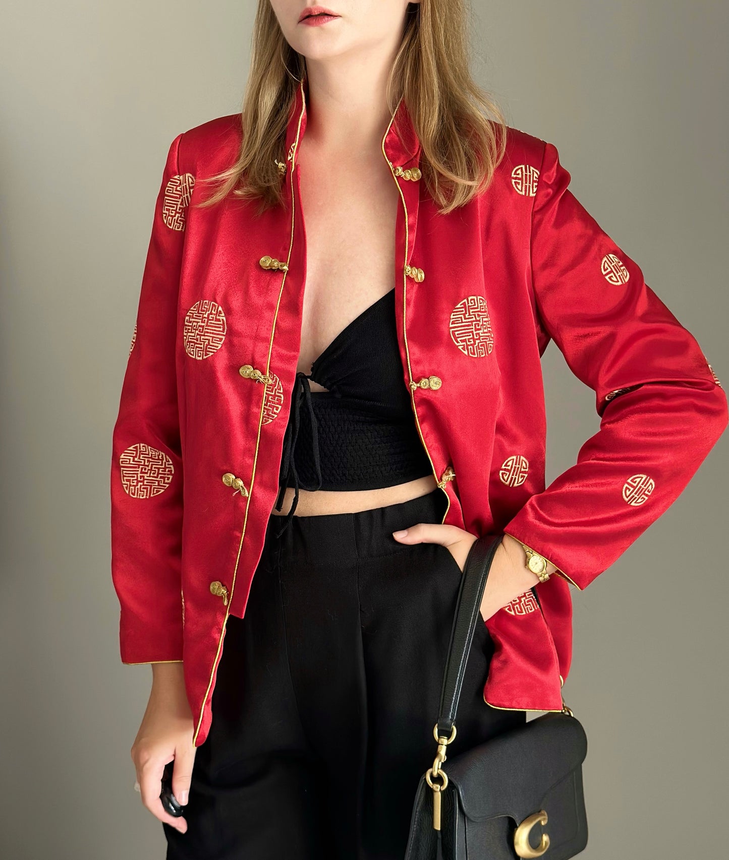 Striking vintage Asian red silk jacket