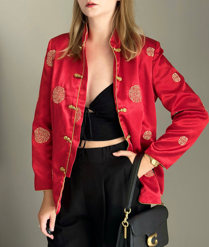 Striking vintage Asian red silk jacket
